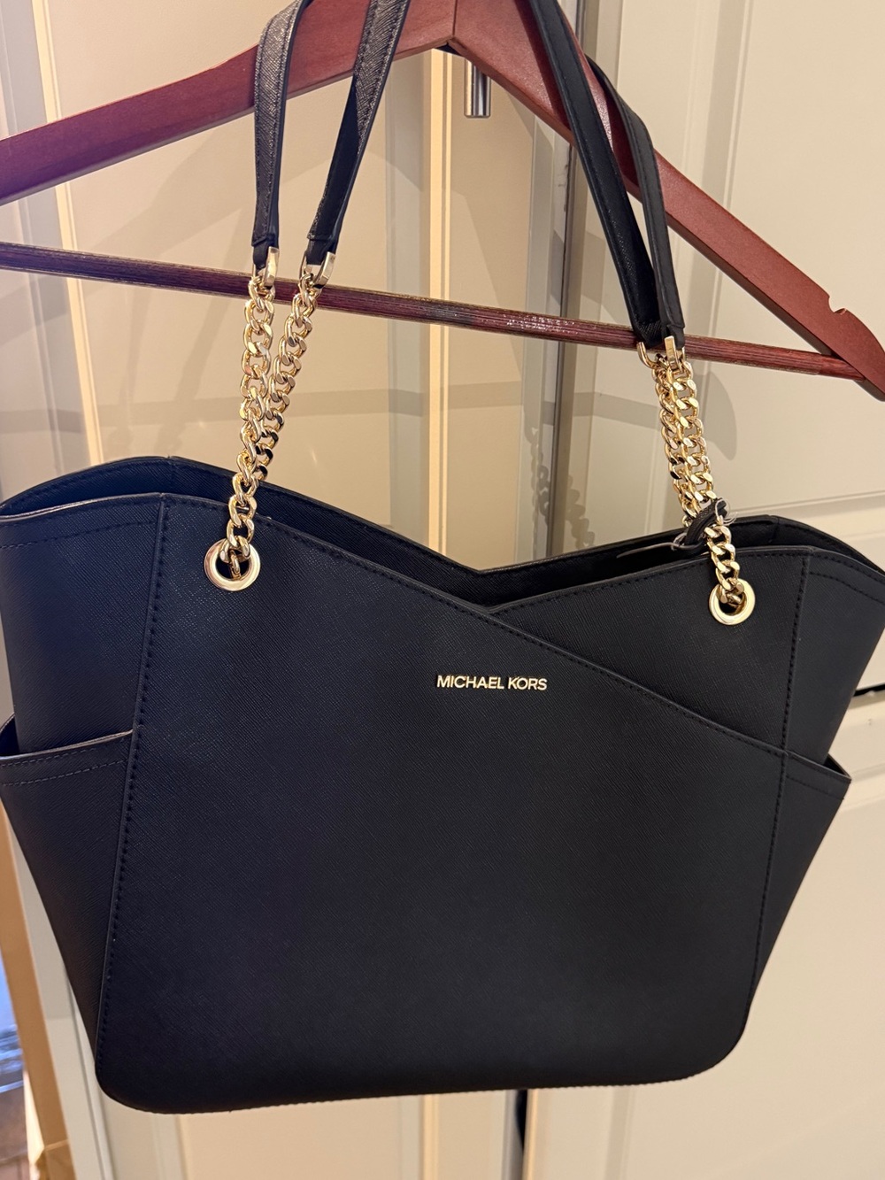 Michael Kors Black Tote with Gold Chain Straps